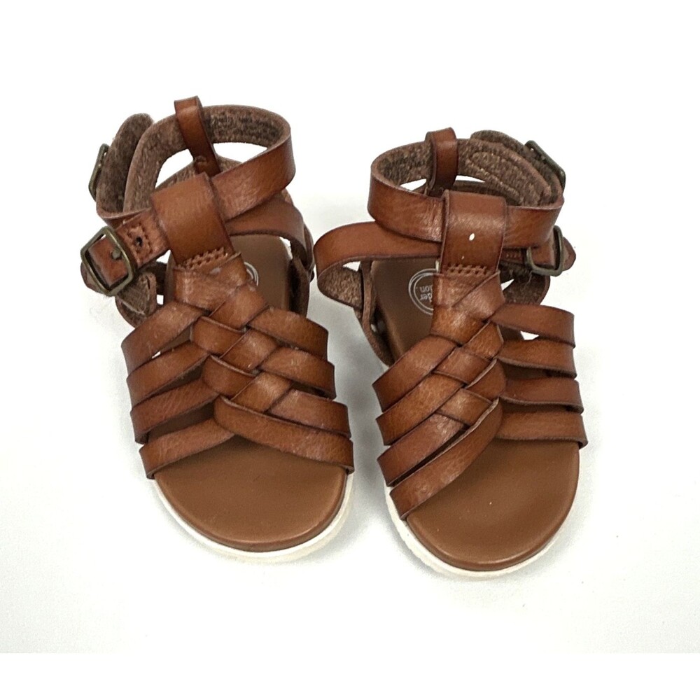 Wonder Nation Girls Brown Gladiator Sandals Buckle Straps Faux Leather Ankle